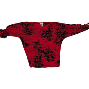 Chico's Travelers Red Black Abstract Blouse Size 0 Fairy Whimsygoth Long Sleeve